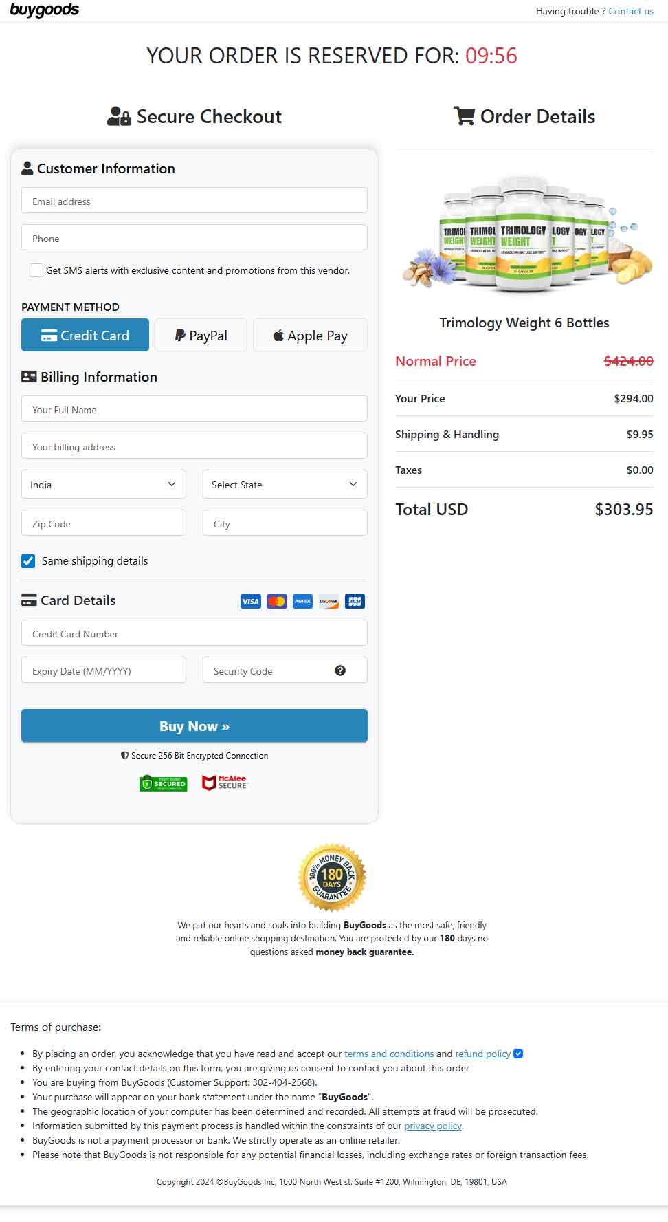 Trimology official secure checkout page